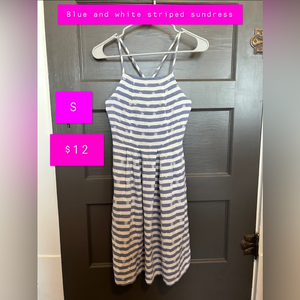 Blue and white striped sundress